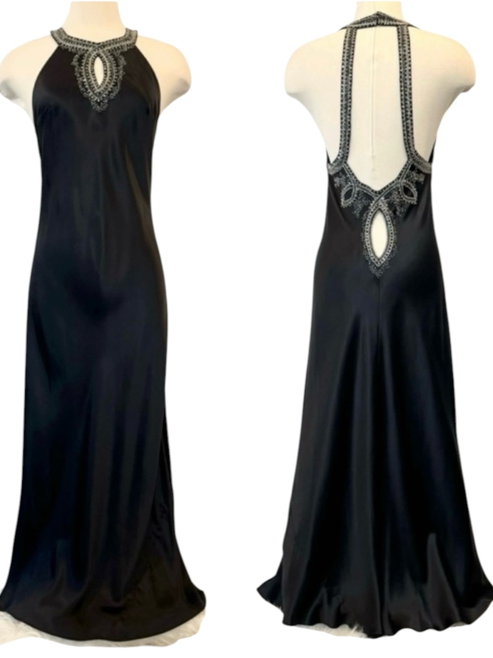 Y2K Victoria’s Secret Silk Beaded Sequins Black Vintage Maxi Gown Slip Dress L - Picture 6 of 6